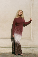 Idun Maxi Dress Accordion Stripe Bordeaux - Final Sale