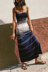 Casia Maxi Skirt Navy Cream Stripe - Final Sale