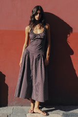 Olas Midi Dress Rocio Pinstripe Chocolate Plum - Final Sale
