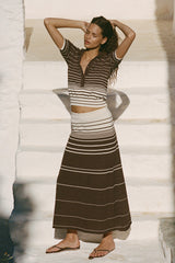 Casia Maxi Skirt Accordion Stripe Brown Beige - Final Sale