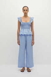 Martine Pant Micro Gingham Soft Blue - Final Sale