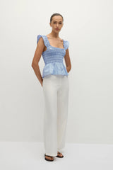 Eudora Top Micro Gingham Soft Blue - Final Sale