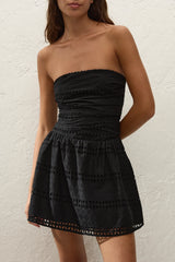 Roja Mini Dress Rosa Broderie Black - Final Sale