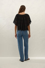 Mitla Top Rosa Broderie Black - Final Sale