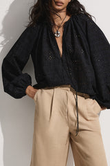 Thora Blouse Agnes Broderie Anglaise Black - Final Sale