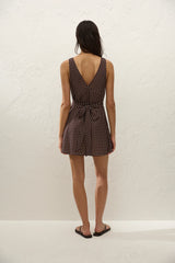 Graciela Mini Dress Polkadot Chocolate Plum - Final Sale