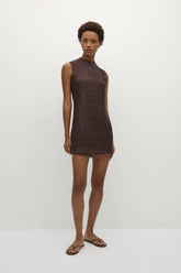 Cyrene Mini Dress Floral Lace Brown - Final Sale