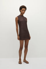 Cyrene Mini Dress Floral Lace Brown - Final Sale