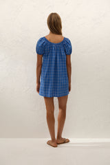 Costa Mini Dress Flor Check Cobalt