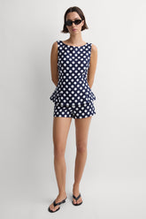 Lila Mini Short Vintage Navy White Dot
