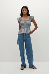 Janne Top Hanne Gingham Vintage Navy - Final Sale
