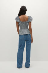 Janne Top Hanne Gingham Vintage Navy - Final Sale