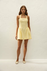Venza Mini Dress Gingham Pale Yellow
