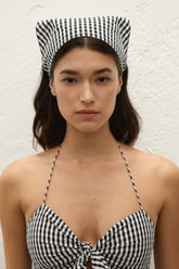Lucia Head Scarf Black Textured Gingham - Final Sale