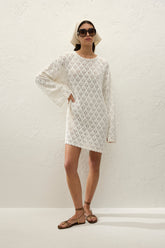 Romina Mini Dress Pointelle Knit Vintage White - Final Sale