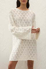 Romina Mini Dress Pointelle Knit Vintage White - Final Sale