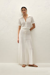 Lenna Polo Top Pointelle Lace Vintage White - Final Sale