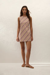 Julia Mini Dress Agua Stripe Mustard - Final Sale