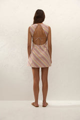 Julia Mini Dress Agua Stripe Mustard - Final Sale