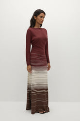 Idun Maxi Dress Accordion Stripe Bordeaux - Final Sale