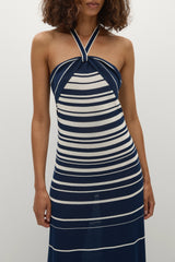 Axel Maxi Dress Accordion Stripe Cream Navy - Final Sale