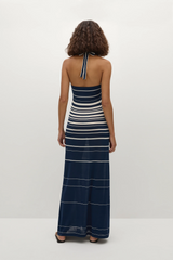 Axel Maxi Dress Accordion Stripe Cream Navy - Final Sale