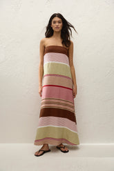 Yolina Maxi Dress Barragan Stripe Dusty Mauve - Final Sale