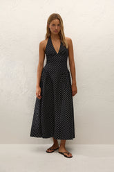 La Cala Midi Dress Lola Polka Dot Black Cream