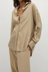 En Vau Oversized Shirt Pinstripe Fawn White - Final Sale