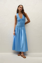 Palomar Midi Dress Mico Pinstripe Azul - Final Sale