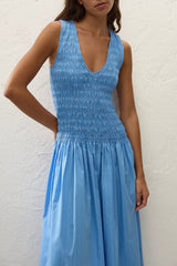 Palomar Midi Dress Mico Pinstripe Azul - Final Sale