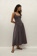 Olas Midi Dress Rocio Pinstripe Chocolate Plum - Final Sale
