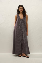 Pedrera Maxi Dress Rocio Pinstripe Chocolate Plum - Final Sale