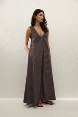 Pedrera Maxi Dress Rocio Pinstripe Chocolate Plum - Final Sale