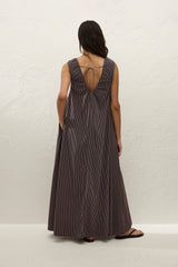 Pedrera Maxi Dress Rocio Pinstripe Chocolate Plum - Final Sale