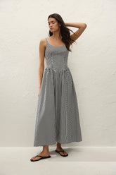 Chiara Midi Dress Black Textured Gingham - Final Sale