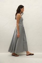 Chiara Midi Dress Black Textured Gingham - Final Sale