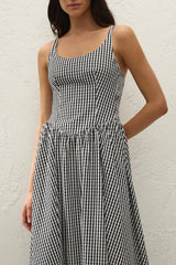 Chiara Midi Dress Black Textured Gingham - Final Sale