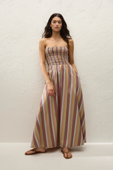 Anniken Maxi Dress Agua Stripe Mustard - Final Sale