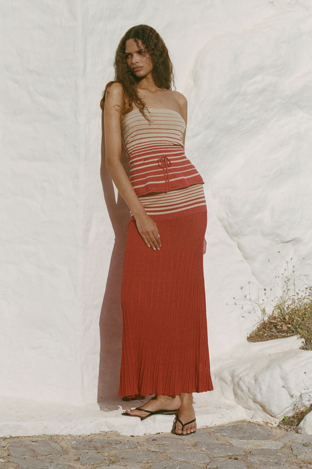 Citara Skirt Accordion Stripe Amber Fawn - Final Sale