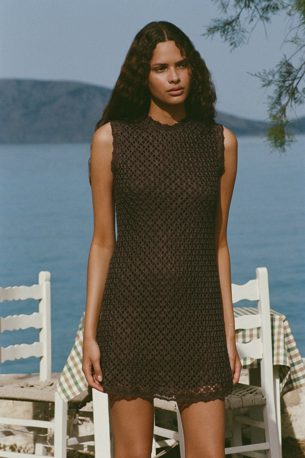 Cyrene Mini Dress Floral Lace Brown - Final Sale