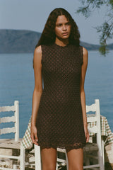 Cyrene Mini Dress Floral Lace Brown - Final Sale