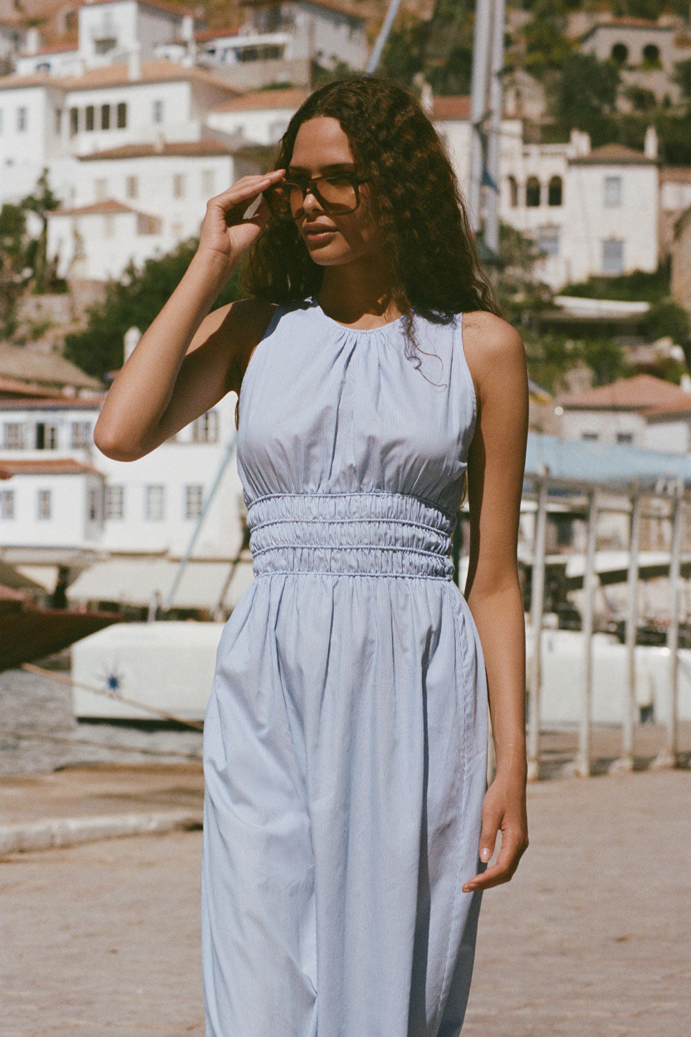 Astra Midi Dress Soft Blue Stripe - Final Sale