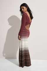 Idun Maxi Dress Accordion Stripe Bordeaux - Final Sale