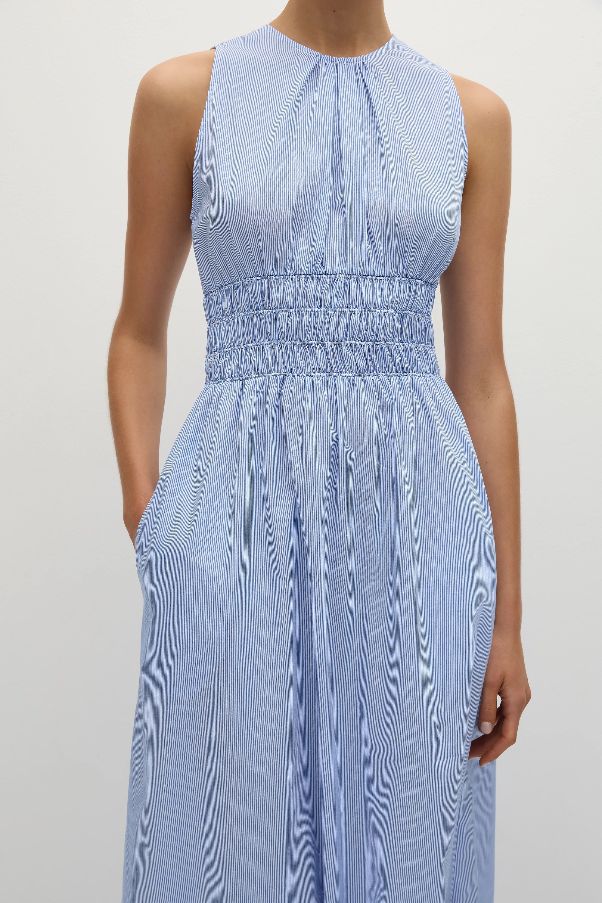 Astra Midi Dress Soft Blue Stripe - Final Sale