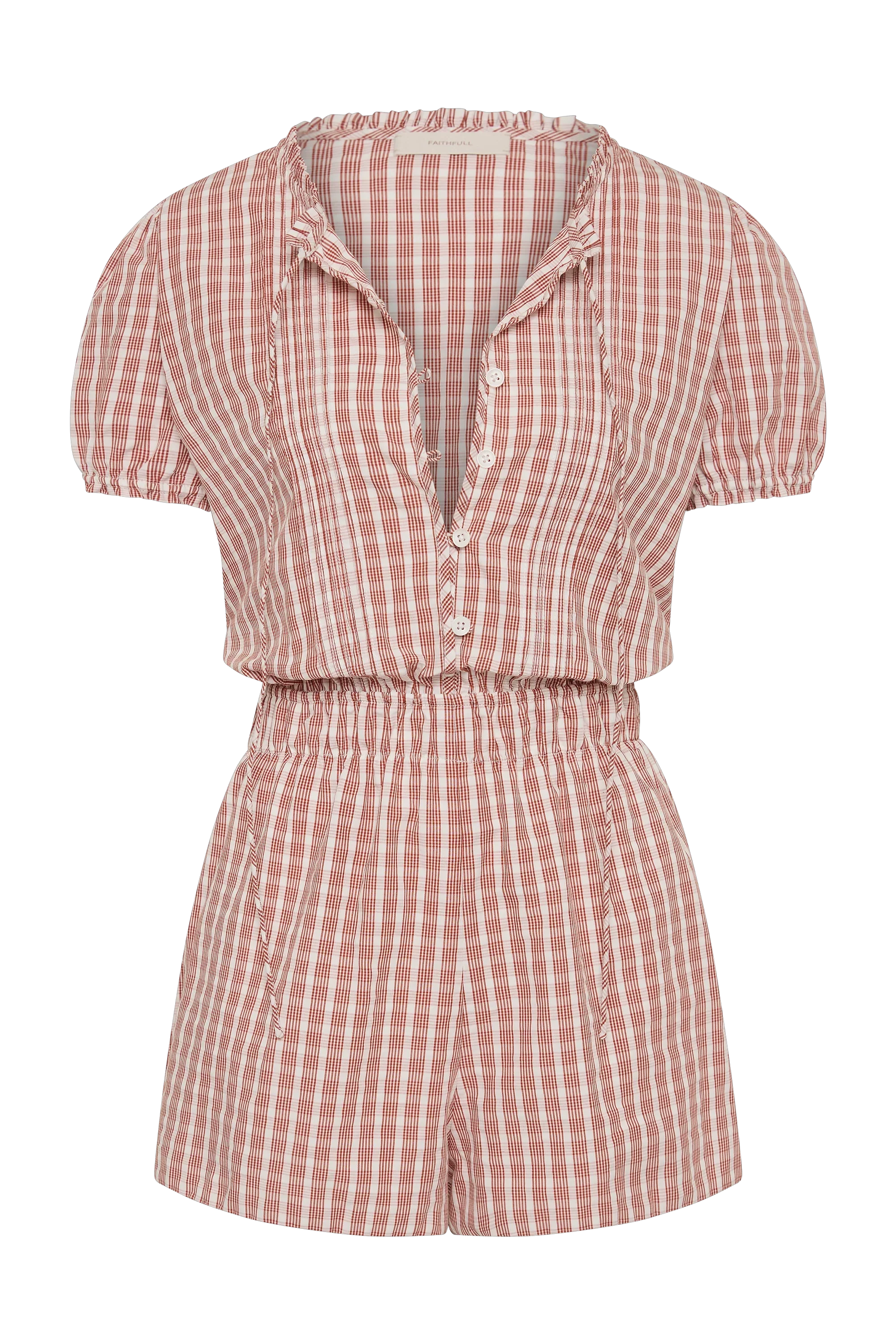Emilie Playsuit Paloma Check Cinnamon White