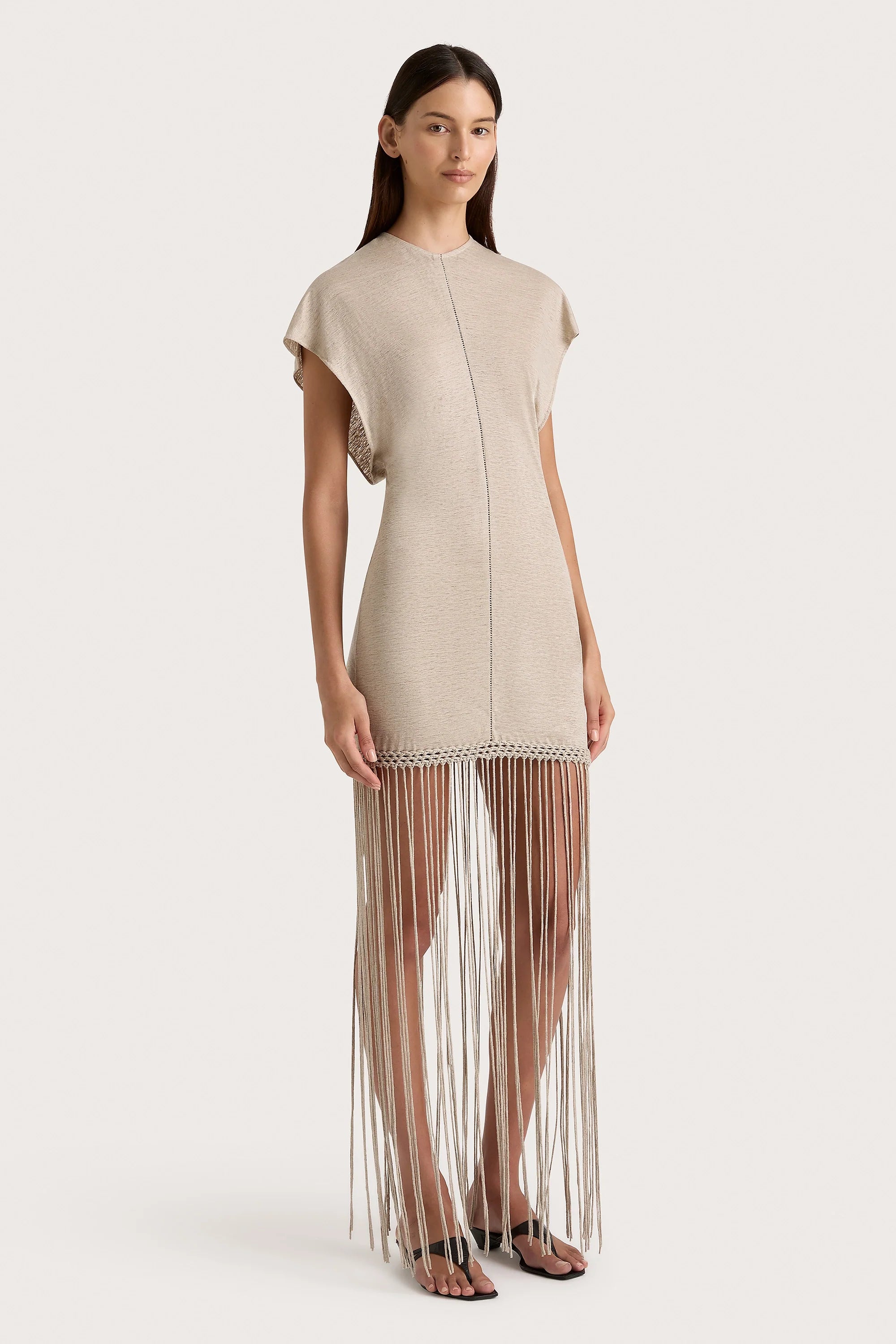 Ines Fringe Dress Oatmeal - Final Sale