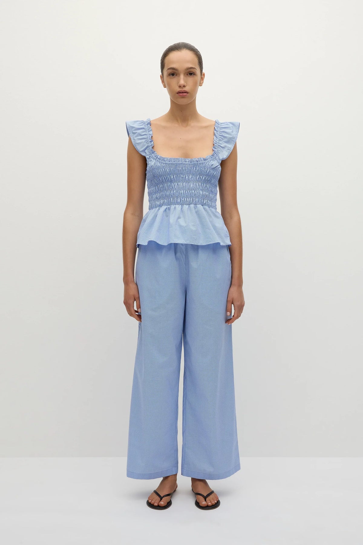 Martine Pant Micro Gingham Soft Blue - Final Sale