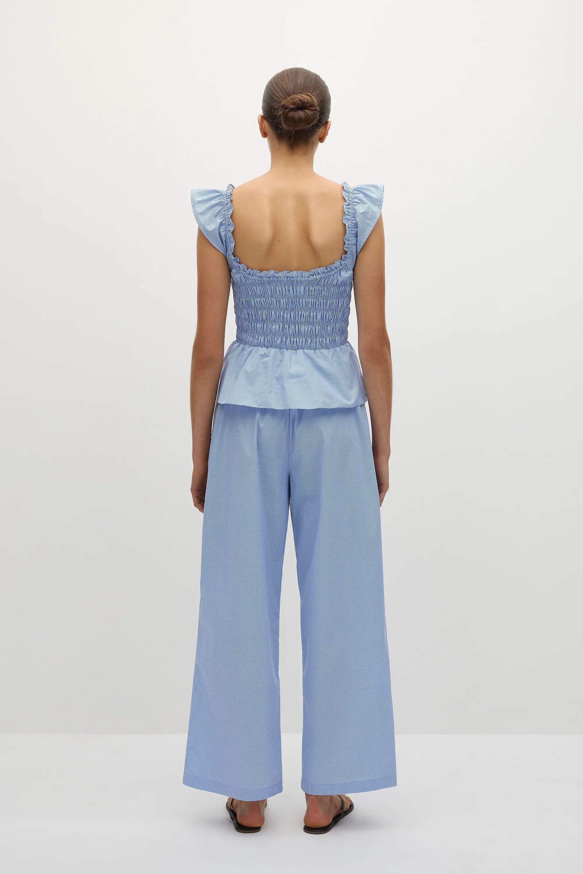 Martine Pant Micro Gingham Soft Blue - Final Sale