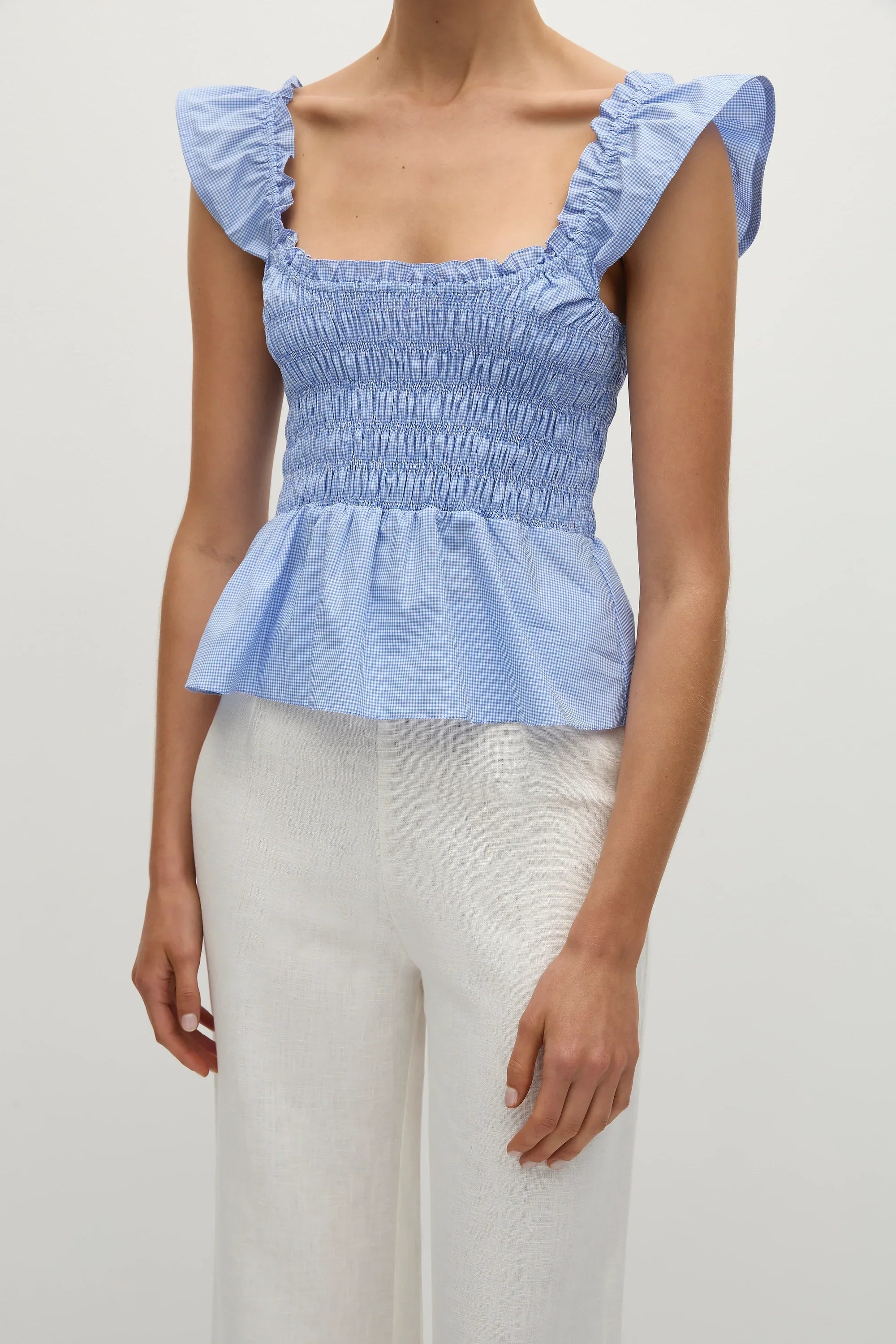 Eudora Top Micro Gingham Soft Blue - Final Sale